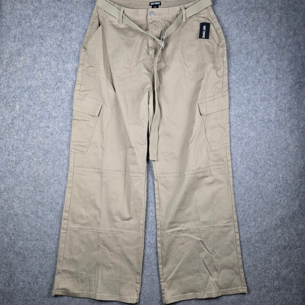 Hot Topic Cargo Pants Womens 1X‎ Khaki Belted Wide Leg Utility Streetwear Grunge